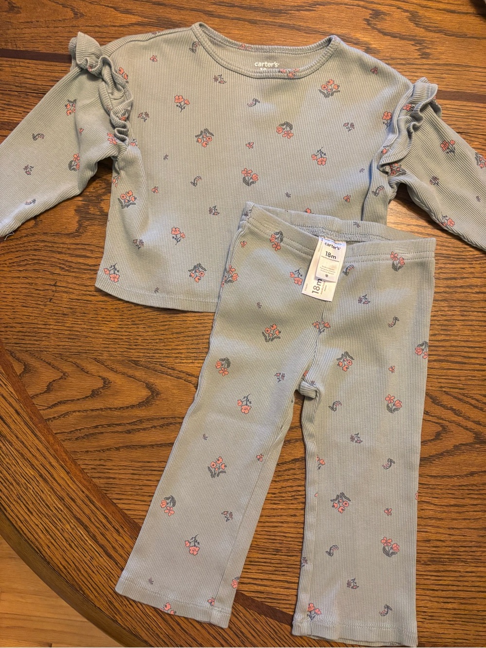 Carter's Baby Girls Sage Floral Ruffle Long Sleeve Set